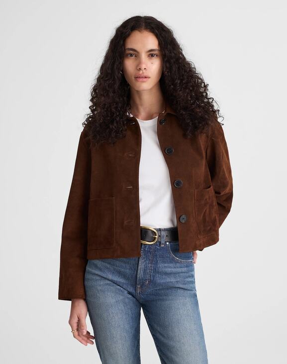 Madewell Jackets & Blazers - Madewell Suede Boxy-Crop Jacket In Dark Roast Suede Size XL NWT